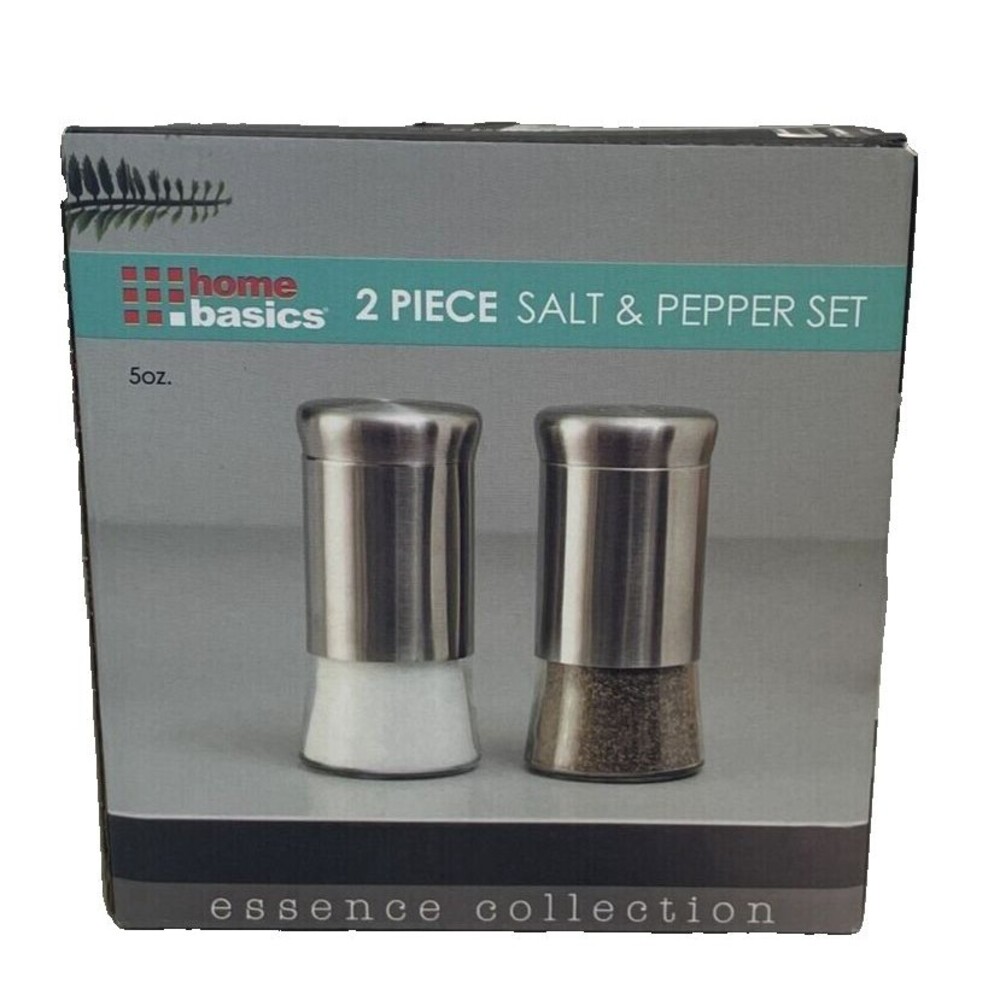 Home Basics 2-Piece Essence Salt & Pepper Shaker Set Stainless Steel Glass